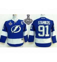youth nhl jerseys tampa bay lightning #91 stamkos blue[2015 stanley cup][patch C]