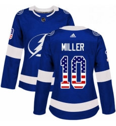 Womens Adidas Tampa Bay Lightning 10 JT Miller Authentic Blue USA Flag Fashion NHL Jerse