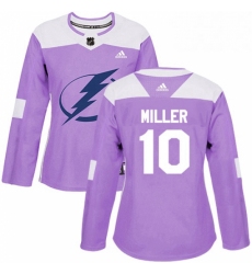 Womens Adidas Tampa Bay Lightning 10 JT Miller Authentic Purple Fights Cancer Practice NHL Jerse