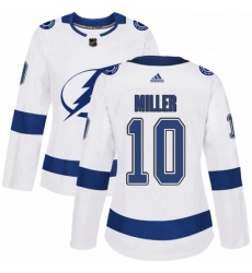 Womens Adidas Tampa Bay Lightning 10 JT Miller Authentic White Away NHL Jerse
