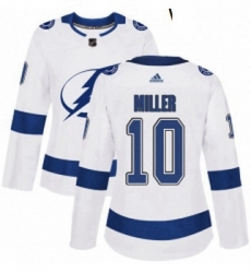 Womens Adidas Tampa Bay Lightning 10 JT Miller Authentic White Away NHL Jersey 