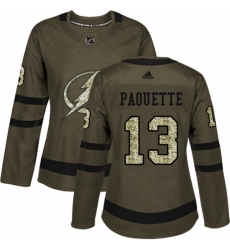 Womens Adidas Tampa Bay Lightning 13 Cedric Paquette Authentic Green Salute to Service NHL Jersey 