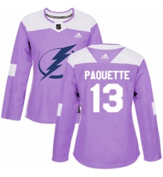 Womens Adidas Tampa Bay Lightning 13 Cedric Paquette Authentic Purple Fights Cancer Practice NHL Jersey 