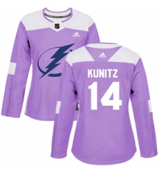 Womens Adidas Tampa Bay Lightning 14 Chris Kunitz Authentic Purple Fights Cancer Practice NHL Jersey 