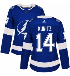 Womens Adidas Tampa Bay Lightning 14 Chris Kunitz Authentic Royal Blue Home NHL Jersey 