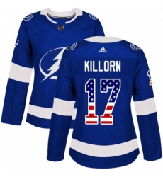 Womens Adidas Tampa Bay Lightning 17 Alex Killorn Authentic Blue USA Flag Fashion NHL Jersey 