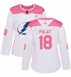 Womens Adidas Tampa Bay Lightning 18 Ondrej Palat Authentic WhitePink Fashion NHL Jersey 