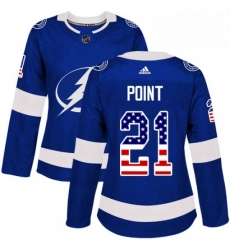 Womens Adidas Tampa Bay Lightning 21 Brayden Point Authentic Blue USA Flag Fashion NHL Jersey 