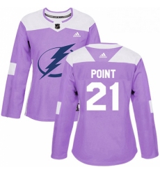 Womens Adidas Tampa Bay Lightning 21 Brayden Point Authentic Purple Fights Cancer Practice NHL Jersey 