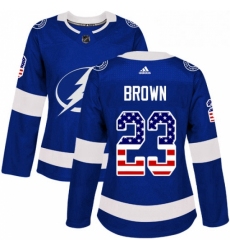 Womens Adidas Tampa Bay Lightning 23 JT Brown Authentic Blue USA Flag Fashion NHL Jersey 