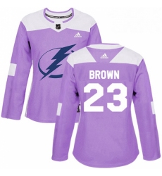 Womens Adidas Tampa Bay Lightning 23 JT Brown Authentic Purple Fights Cancer Practice NHL Jersey 