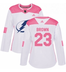 Womens Adidas Tampa Bay Lightning 23 JT Brown Authentic WhitePink Fashion NHL Jersey 