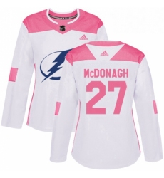 Womens Adidas Tampa Bay Lightning 27 Ryan McDonagh Authentic White Pink Fashion NHL Jersey 