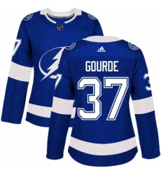 Womens Adidas Tampa Bay Lightning 37 Yanni Gourde Authentic Royal Blue Home NHL Jersey 