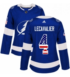 Womens Adidas Tampa Bay Lightning 4 Vincent Lecavalier Authentic Blue USA Flag Fashion NHL Jersey 
