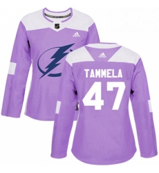 Womens Adidas Tampa Bay Lightning 47 Jonne Tammela Authentic Purple Fights Cancer Practice NHL Jersey 