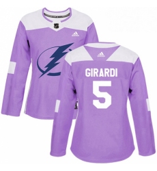 Womens Adidas Tampa Bay Lightning 5 Dan Girardi Authentic Purple Fights Cancer Practice NHL Jersey 