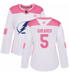 Womens Adidas Tampa Bay Lightning 5 Dan Girardi Authentic WhitePink Fashion NHL Jersey 