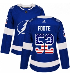 Womens Adidas Tampa Bay Lightning 52 Callan Foote Authentic Blue USA Flag Fashion NHL Jersey 