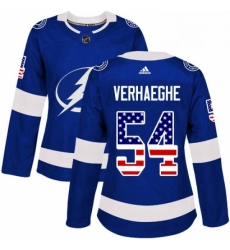 Womens Adidas Tampa Bay Lightning 54 Carter Verhaeghe Authentic Blue USA Flag Fashion NHL Jersey 