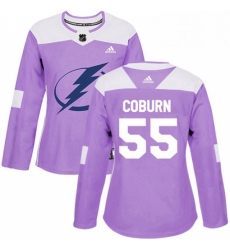 Womens Adidas Tampa Bay Lightning 55 Braydon Coburn Authentic Purple Fights Cancer Practice NHL Jersey 