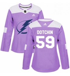 Womens Adidas Tampa Bay Lightning 59 Jake Dotchin Authentic Purple Fights Cancer Practice NHL Jersey 