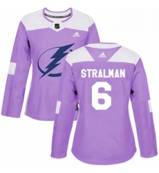 Womens Adidas Tampa Bay Lightning 6 Anton Stralman Authentic Purple Fights Cancer Practice NHL Jersey 