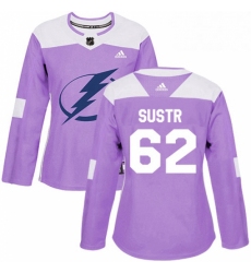 Womens Adidas Tampa Bay Lightning 62 Andrej Sustr Authentic Purple Fights Cancer Practice NHL Jersey 
