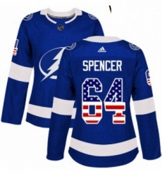 Womens Adidas Tampa Bay Lightning 64 Matthew Spencer Authentic Blue USA Flag Fashion NHL Jersey 