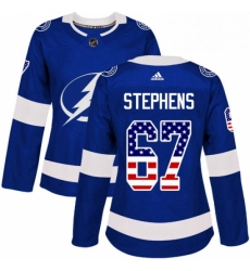 Womens Adidas Tampa Bay Lightning 67 Mitchell Stephens Authentic Blue USA Flag Fashion NHL Jersey 