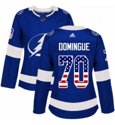 Womens Adidas Tampa Bay Lightning 70 Louis Domingue Authentic Blue USA Flag Fashion NHL Jerse