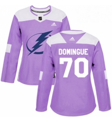 Womens Adidas Tampa Bay Lightning 70 Louis Domingue Authentic Purple Fights Cancer Practice NHL Jersey 