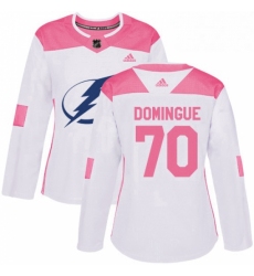 Womens Adidas Tampa Bay Lightning 70 Louis Domingue Authentic White Pink Fashion NHL Jersey 