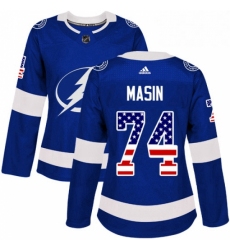Womens Adidas Tampa Bay Lightning 74 Dominik Masin Authentic Blue USA Flag Fashion NHL Jersey 