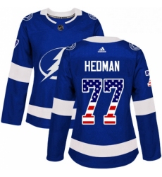 Womens Adidas Tampa Bay Lightning 77 Victor Hedman Authentic Blue USA Flag Fashion NHL Jersey 