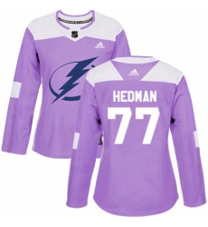 Womens Adidas Tampa Bay Lightning 77 Victor Hedman Authentic Purple Fights Cancer Practice NHL Jersey 