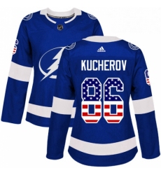 Womens Adidas Tampa Bay Lightning 86 Nikita Kucherov Authentic Blue USA Flag Fashion NHL Jersey 