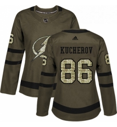 Womens Adidas Tampa Bay Lightning 86 Nikita Kucherov Authentic Green Salute to Service NHL Jersey 