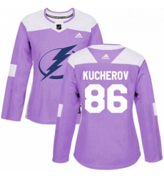 Womens Adidas Tampa Bay Lightning 86 Nikita Kucherov Authentic Purple Fights Cancer Practice NHL Jersey 