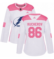 Womens Adidas Tampa Bay Lightning 86 Nikita Kucherov Authentic WhitePink Fashion NHL Jersey 