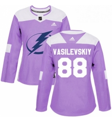 Womens Adidas Tampa Bay Lightning 88 Andrei Vasilevskiy Authentic Purple Fights Cancer Practice NHL Jersey 