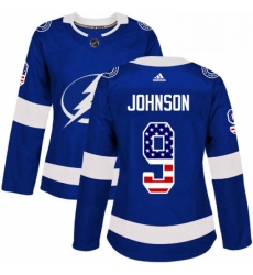 Womens Adidas Tampa Bay Lightning 9 Tyler Johnson Authentic Blue USA Flag Fashion NHL Jersey 