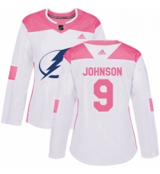 Womens Adidas Tampa Bay Lightning 9 Tyler Johnson Authentic WhitePink Fashion NHL Jersey 