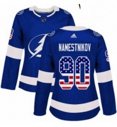 Womens Adidas Tampa Bay Lightning 90 Vladislav Namestnikov Authentic Blue USA Flag Fashion NHL Jersey 