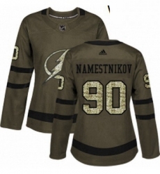 Womens Adidas Tampa Bay Lightning 90 Vladislav Namestnikov Authentic Green Salute to Service NHL Jersey 