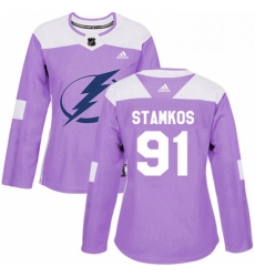 Womens Adidas Tampa Bay Lightning 91 Steven Stamkos Authentic Purple Fights Cancer Practice NHL Jersey 