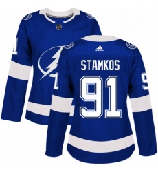 Womens Adidas Tampa Bay Lightning 91 Steven Stamkos Authentic Royal Blue Home NHL Jersey 