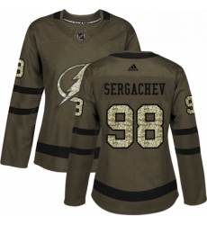 Womens Adidas Tampa Bay Lightning 98 Mikhail Sergachev Authentic Green Salute to Service NHL Jersey 