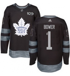 Maple Leafs #1 Johnny Bower Black 1917 2017 100th Anniversary Stitched NHL Jersey