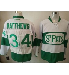 Maple Leafs #34 Auston Matthews White Green St. Patrick's Day Stitched NHL Jersey